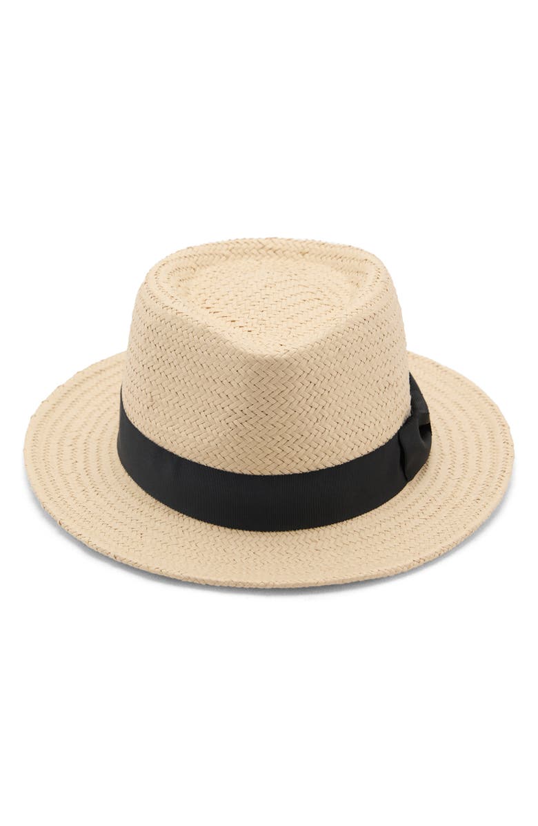 MANGO Woven Straw Fedora, Alternate, color, Beige