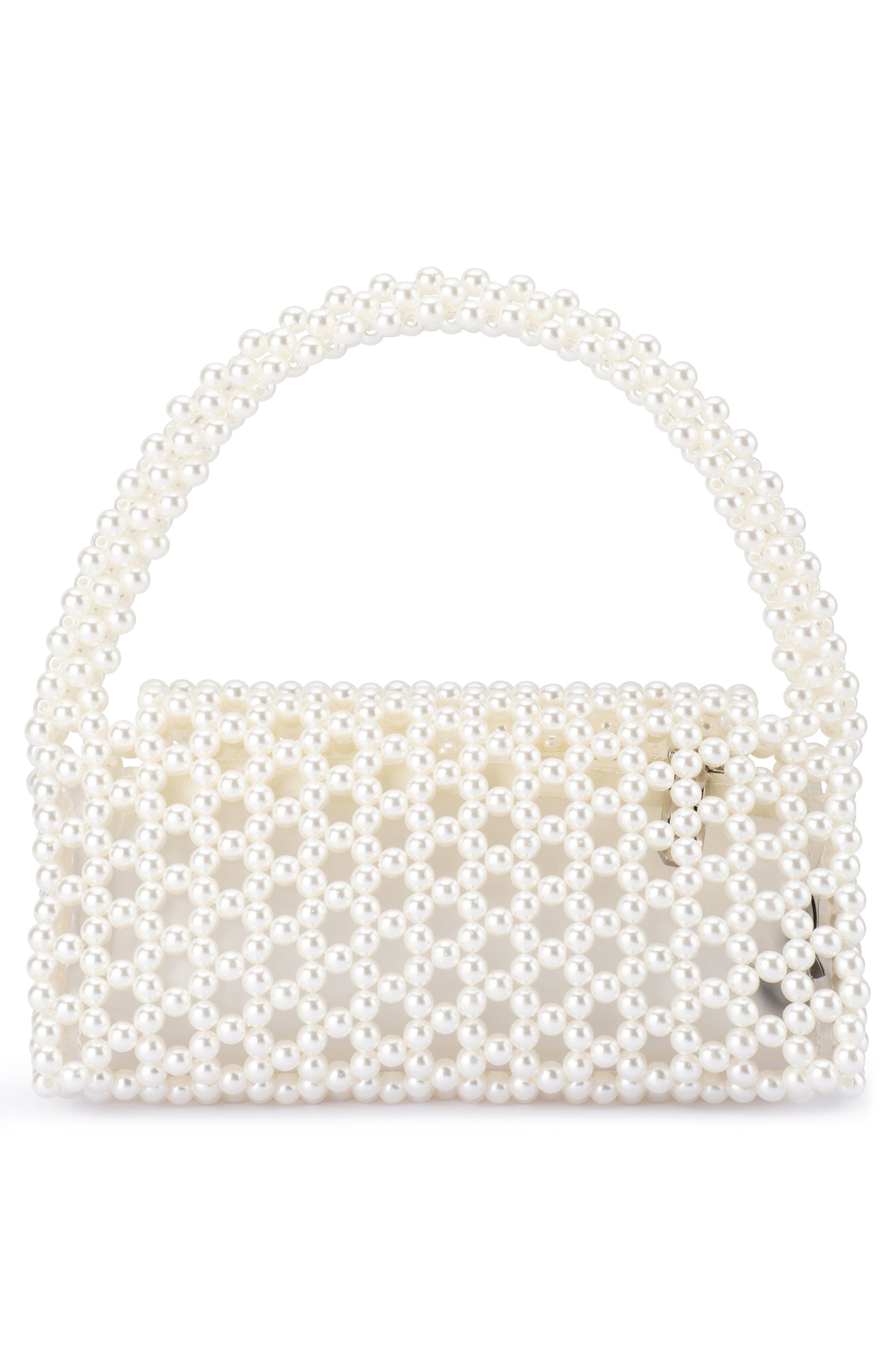 Olga Berg Amrita Faux Pearl Top Handle Bag, Alternate, color, Pearl