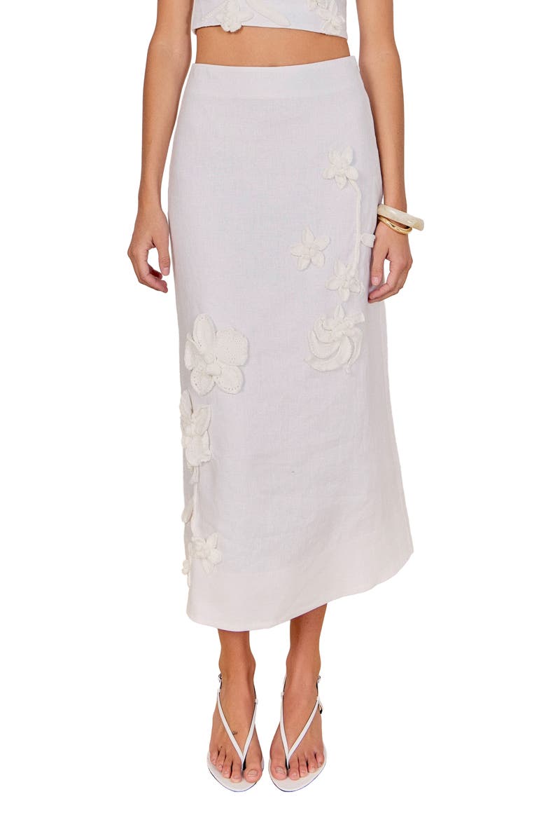 Crochet Flower Linen Maxi Skirt, Main, color, OFF WHITE