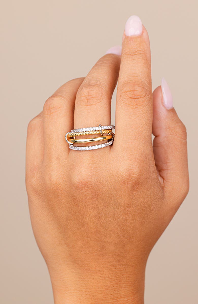 Sterling Forever Asta Cubic Zirconia Link Stacked Ring, Alternate, color, Dual Tone