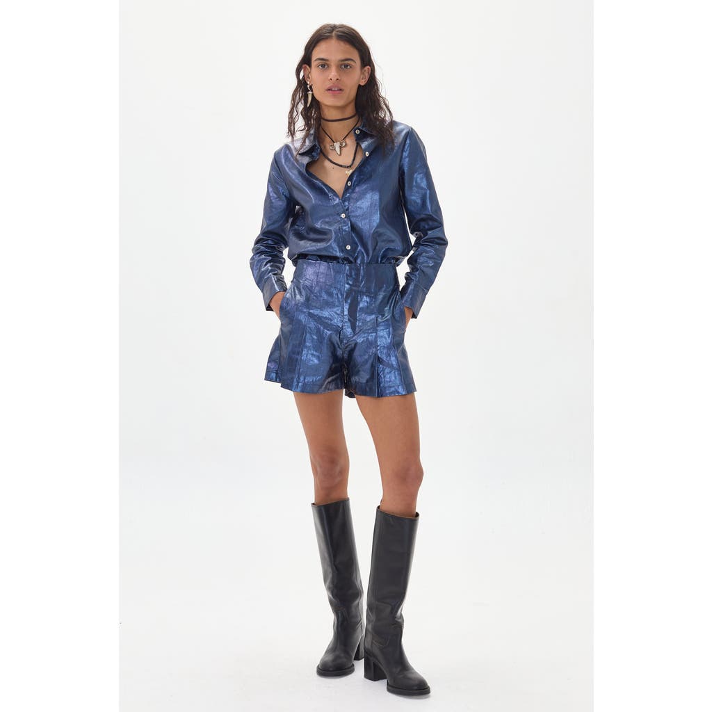 Lanhtropy Frida Metallic Linen Shorts In Animal Print