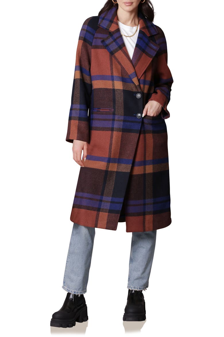 Walker Relaxed Fit Plaid Coat, Main, color, NAVY/ RUST PLAID