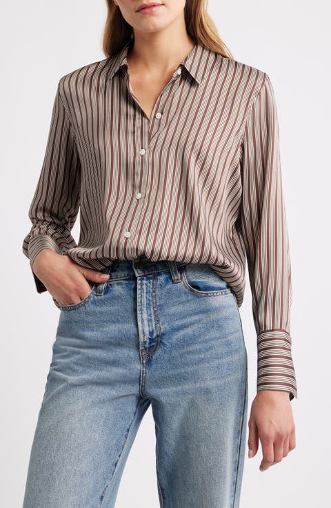 Saige Variegated Stripe Button-Up Shirt
