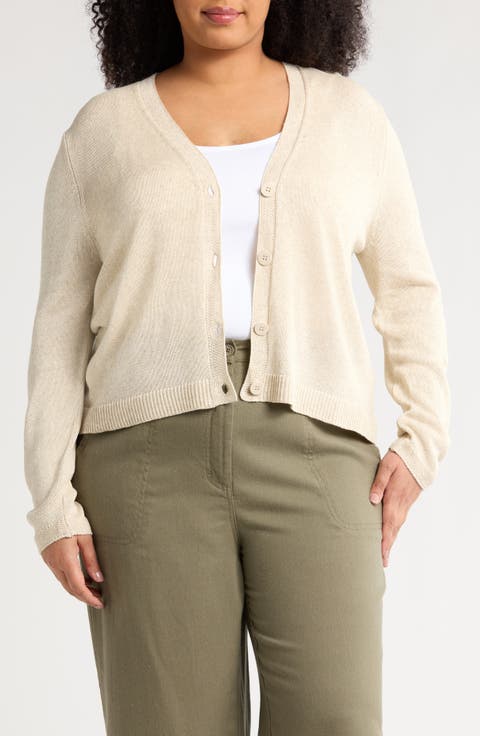 V-Neck Button Front Cardigan (Plus)