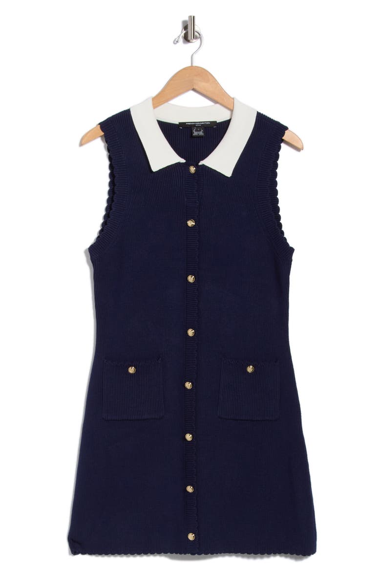 Bennet Rib Knit Sleeveless Minidress, Main, color, MARINE/ WHITE