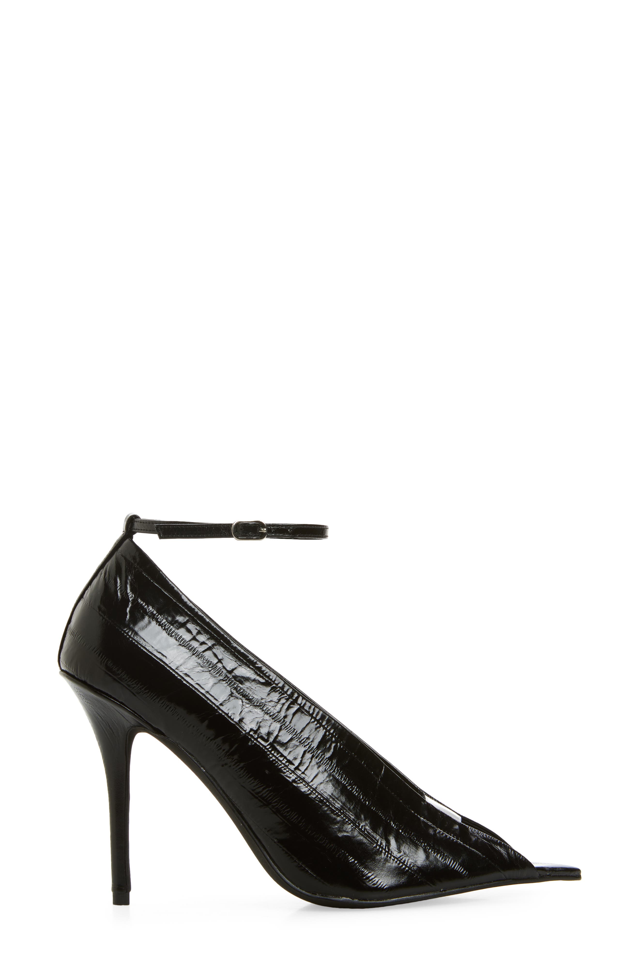Jeffrey Campbell Inherit Ankle Strap Pointed Peep Toe Sandal, Alternate, color, Black Eel