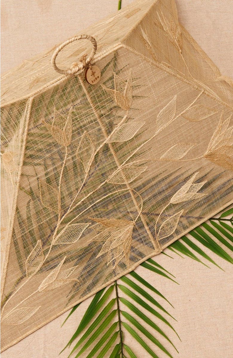 Kubo Ylang Abaca Foldable Food Cover With Flower Applique, Alternate, color, White