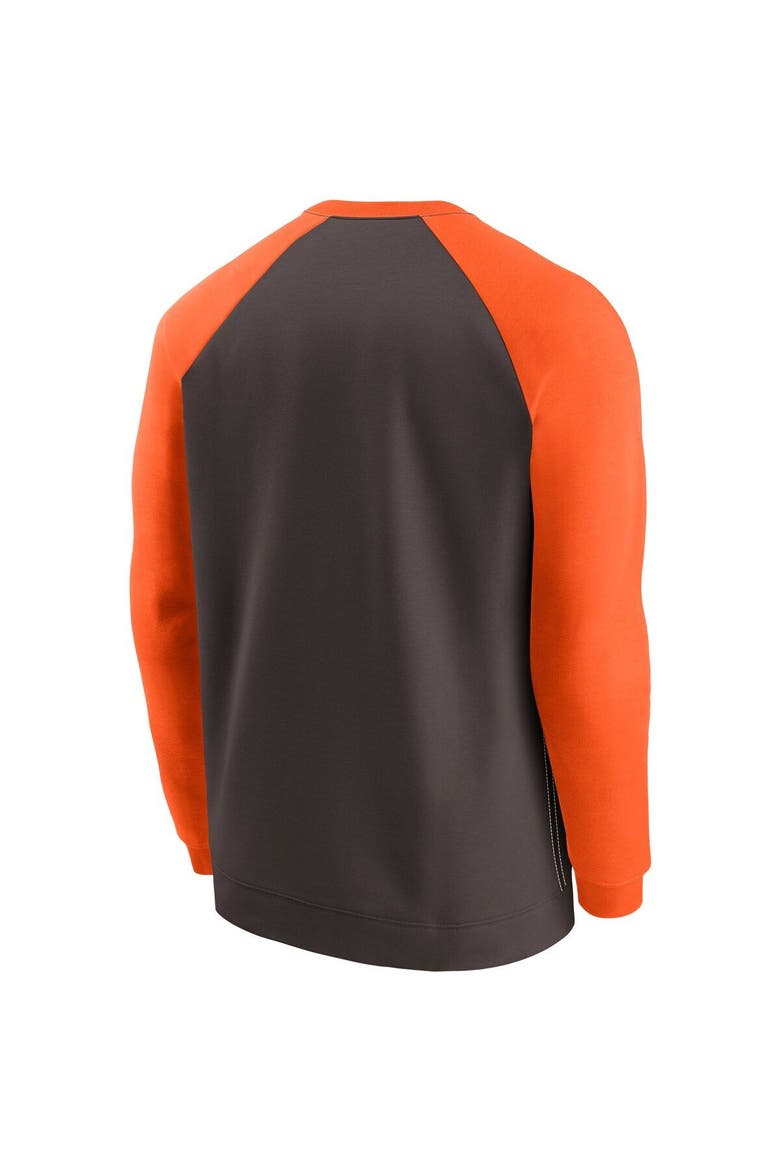 Men's Nike Brown/Orange Cleveland Browns Brownie The Elf Historic Raglan Crew Performance Sweater, Alternate, color, Brown
