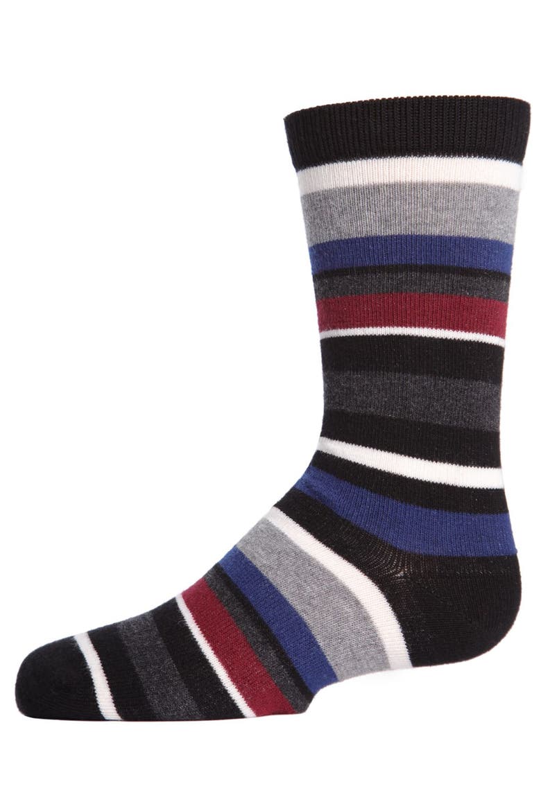 Bright Stripes Ribbed Crew Socks, Alternate, color, Black