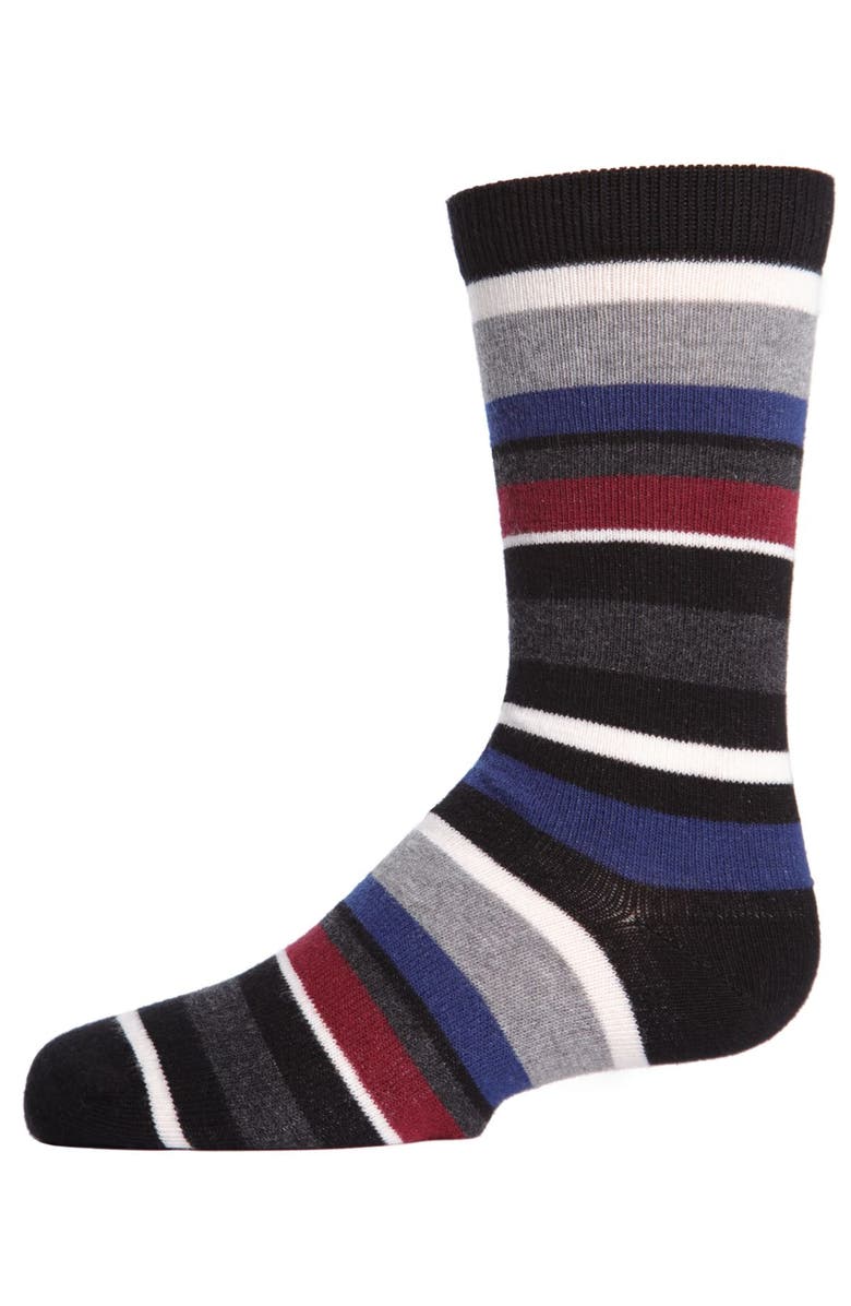 MeMoi Bright Stripes Ribbed Crew Socks, Alternate, color, Black