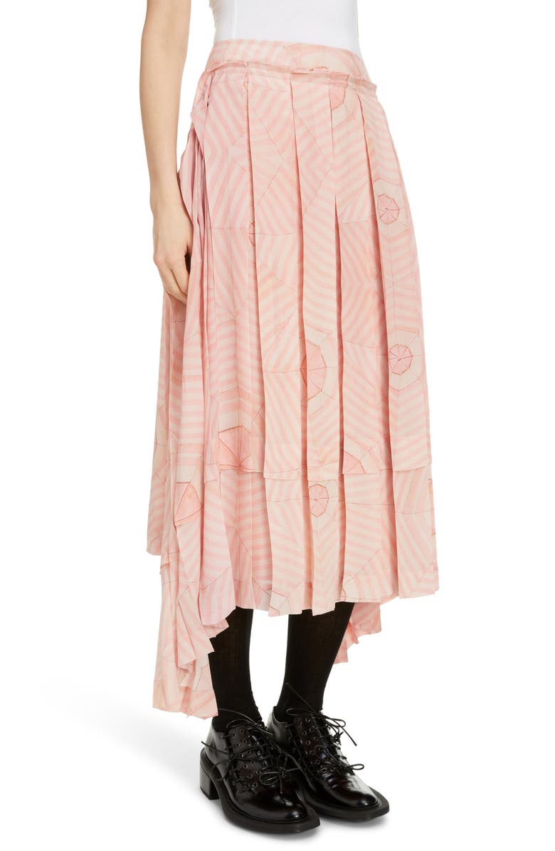 Simone Rocha Deconstructed Pleated Silk Crêpe de Chine Midi Skirt, Alternate, color,