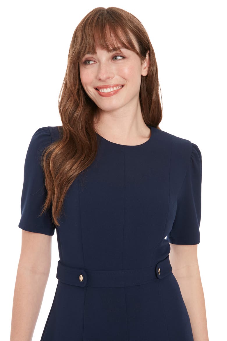 Short Puff Sleeve Fit & Flare Dress, Alternate, color, NAVY BLAZER