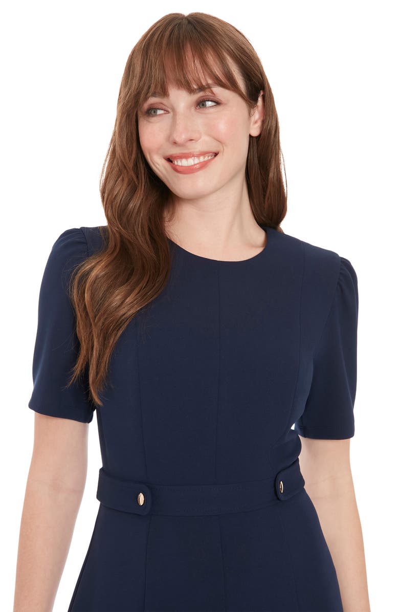London Times Short Puff Sleeve Fit & Flare Dress, Alternate, color, Navy Blazer