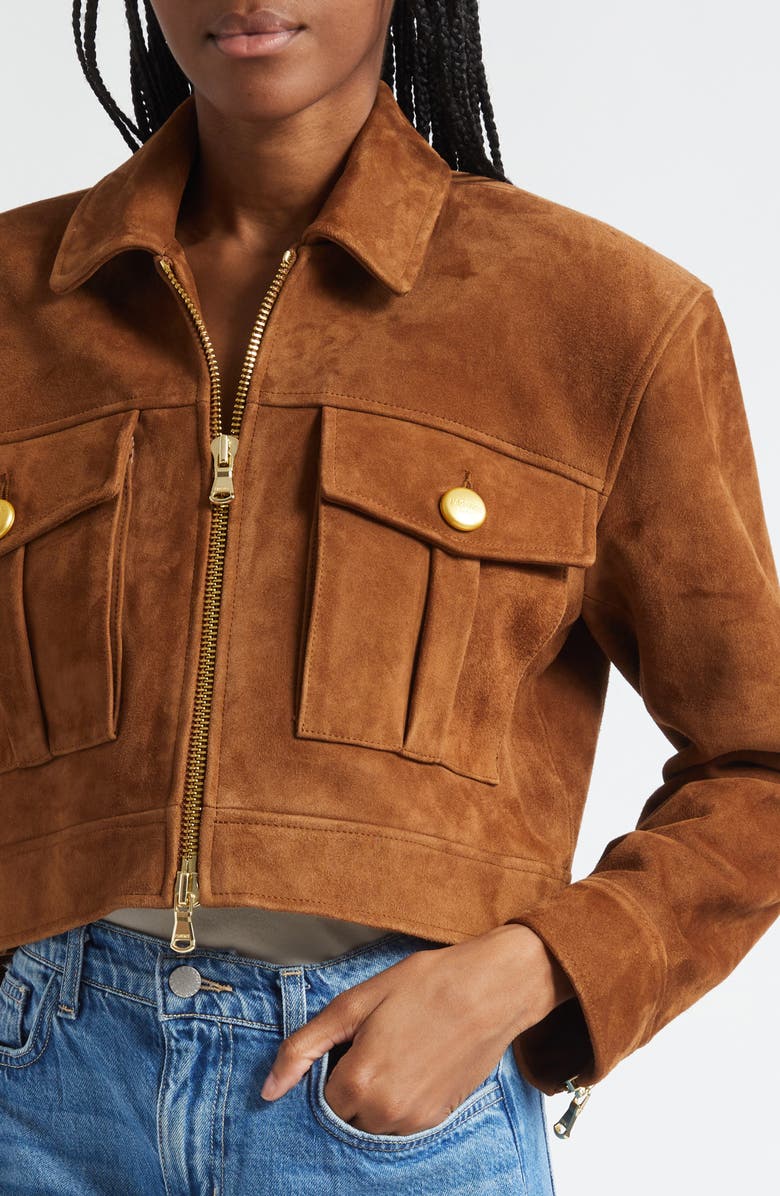L'AGENCE Micah Suede Crop Jacket, Alternate, color, Walnut