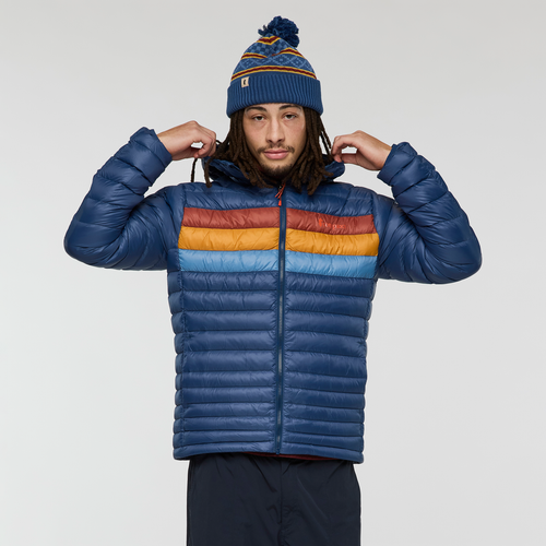 Cotopaxi Fuego Down Hooded Jacket - Men's in Deep Sea Stripes 