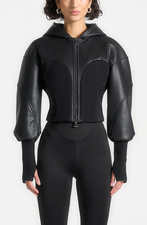 Amani Hooded Pebbled Leather Contour Jacket