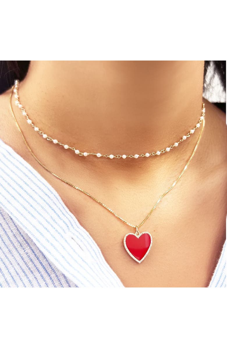 The Lovery Fine Jewelry Coral Diamond Halo Heart Charm, Alternate, color, Coral