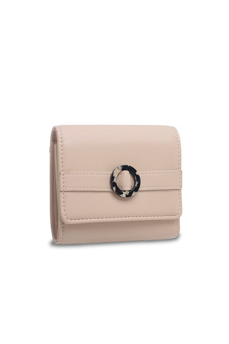 Arc Wallet Compact Trifold Wallet With Flap Closure & Decorative Buckle, Alternate, color, BEIGE