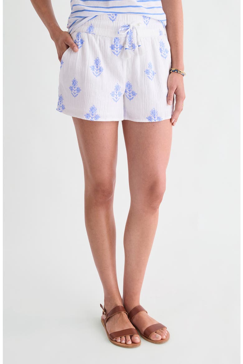 Frankie Gauze Pull-On Shorts, Main, color, WHITE LIA BLOCKPRINT