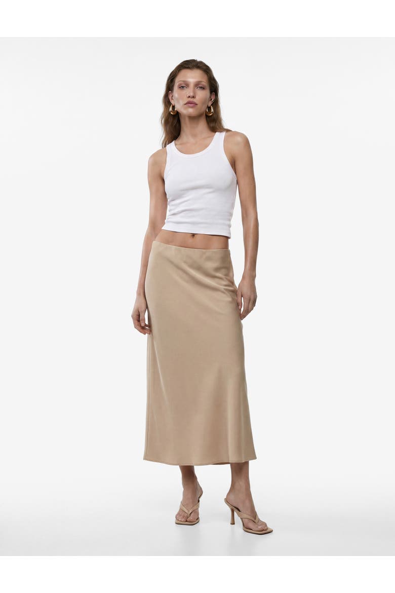 Elastic Waist Satin Midi Skirt, Main, color, BEIGE
