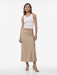 Koton Elastic Waist Satin Midi Skirt