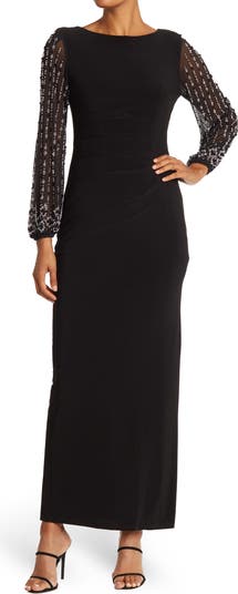 Beaded Long Sleeve Maxi Gown