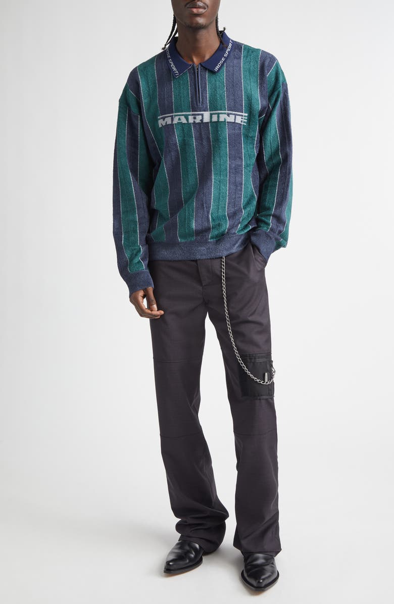 Martine Rose Sporty Logo Stripe Quarter Zip Polo, Alternate, color, Green