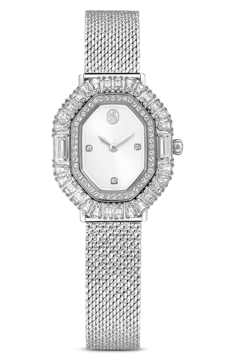 Swarovski Matrix Octagon Mesh Strap Watch, 30mm x 25mm, Main, color, Silver