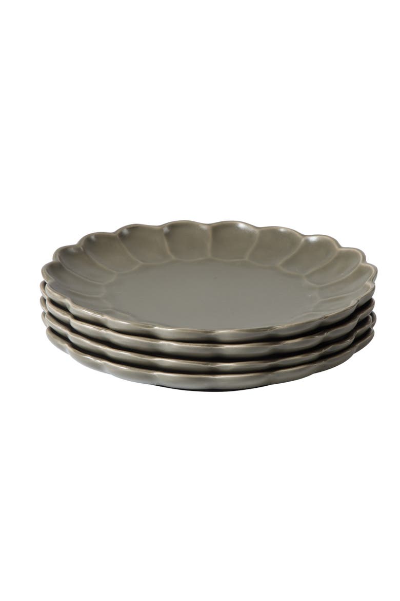 Yuelu Bloom 10.75 Inch Embossed Scallop Dinner Plates Set of 4, Alternate, color, Olive Stone