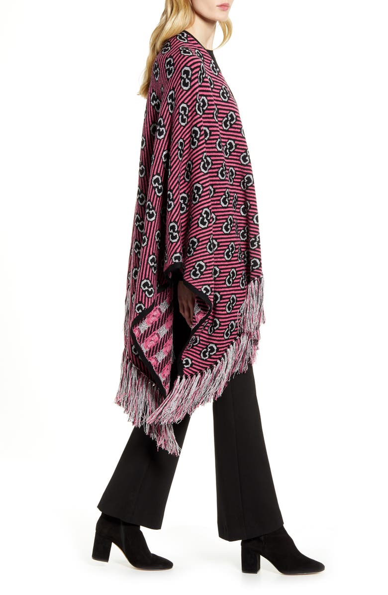 Gucci Double-G Stripe Metallic Jacquard Poncho, Alternate, color,