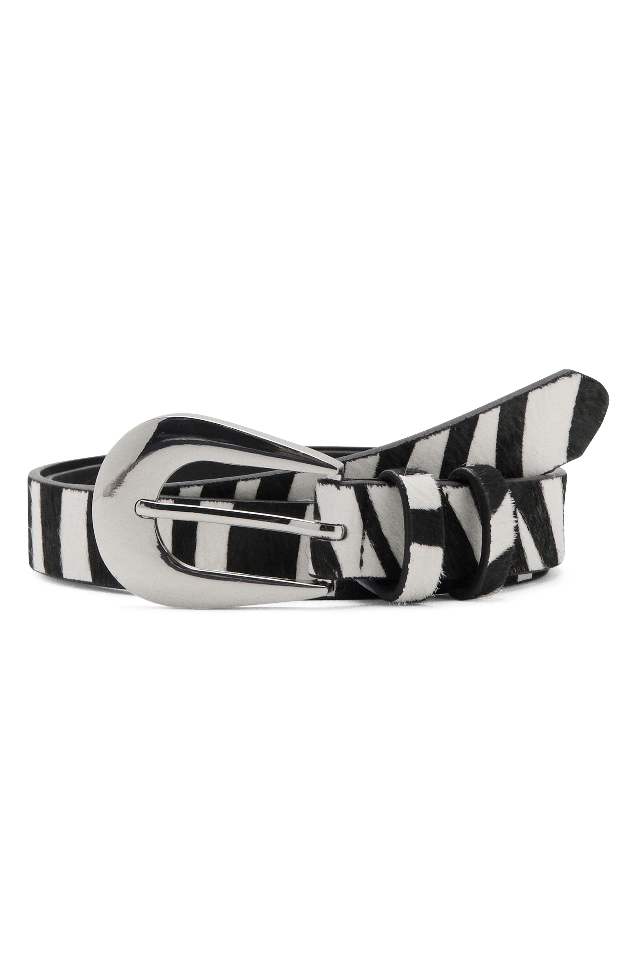 Mango Zebra Print Calf Hair Belt In Black