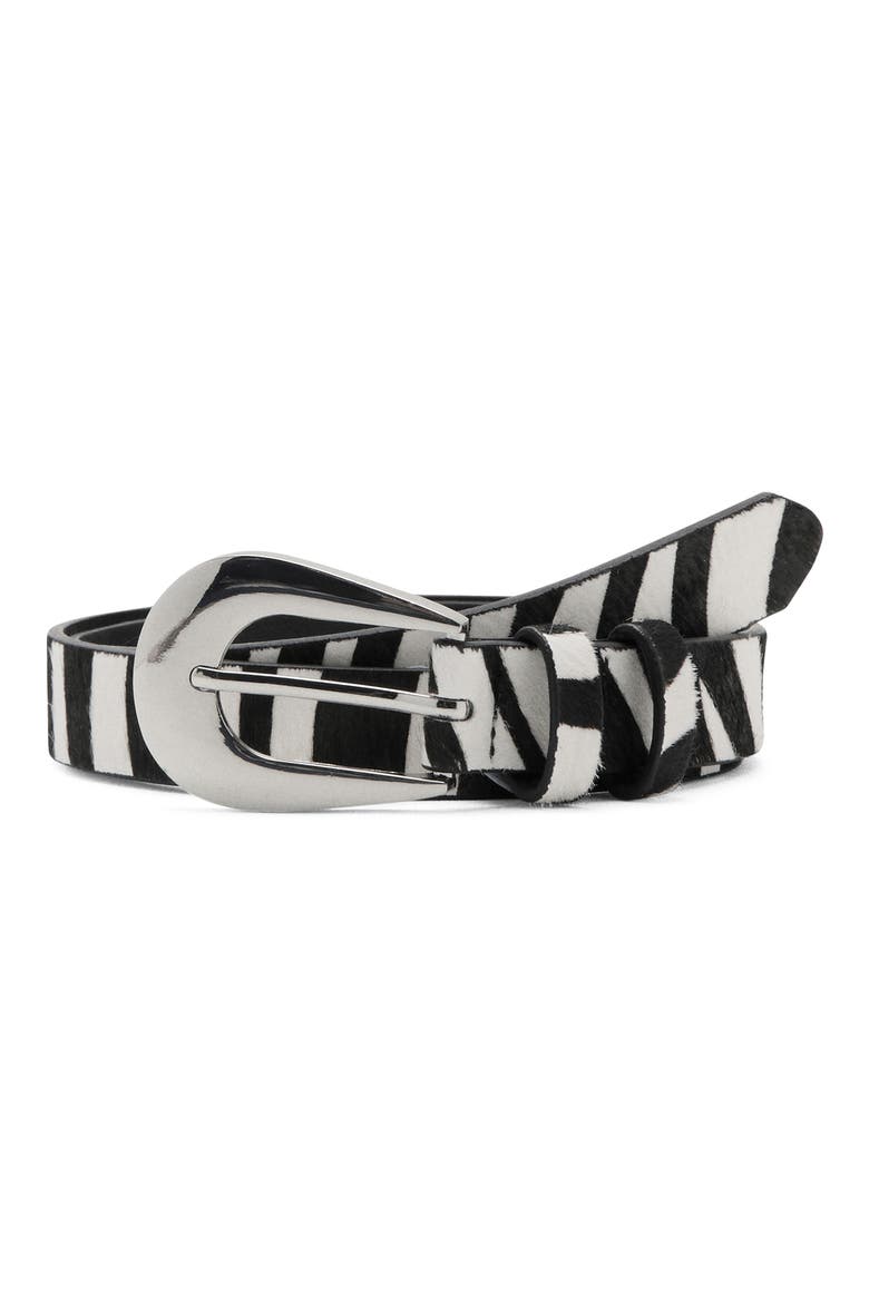 Zebra Print Calf Hair Belt, Main, color, BLACK