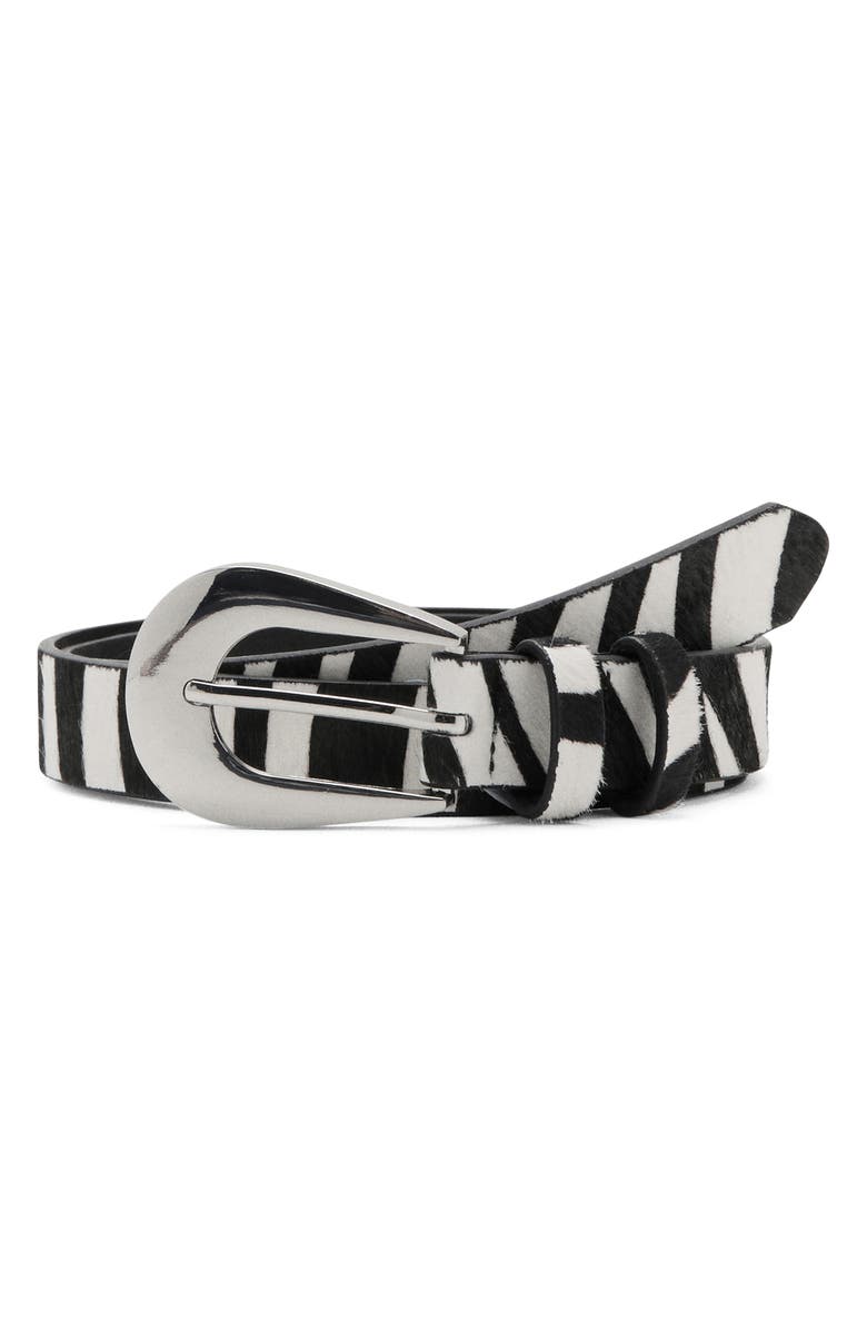 MANGO Zebra Print Calf Hair Belt, Main, color,