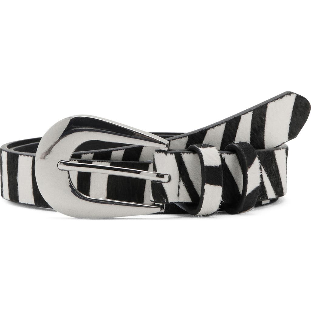 Mango Zebra Print Calf Hair Belt In Black