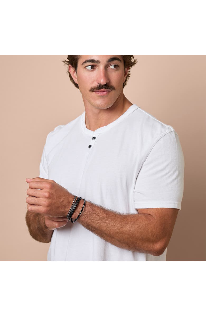 Lucky Brand All Black Beaded & Leather Layered Bracelet with Magnetic Clasp, Alternate, color, Black