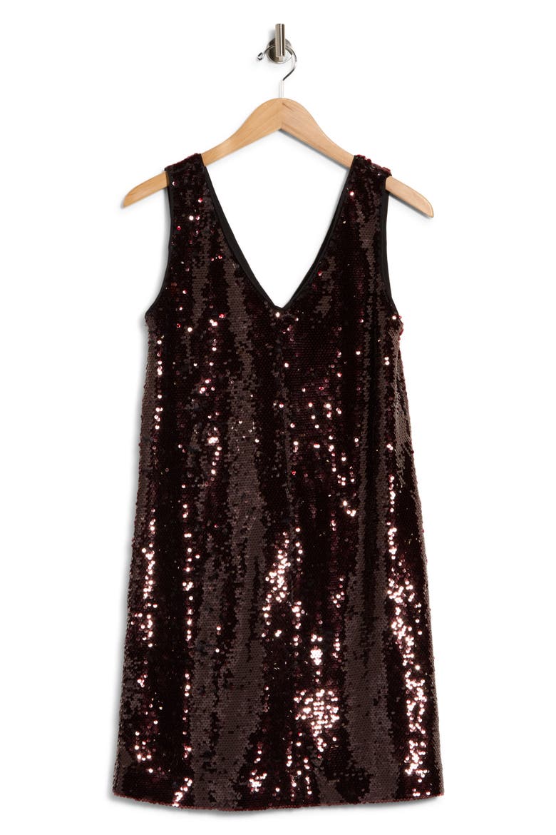 Sequin V-Neck Dress, Alternate, color, BURGUNDY