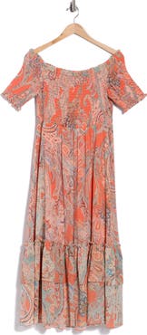 L'AGENCE Oriel Off the Shoulder Smocked Fit & Flare Dress