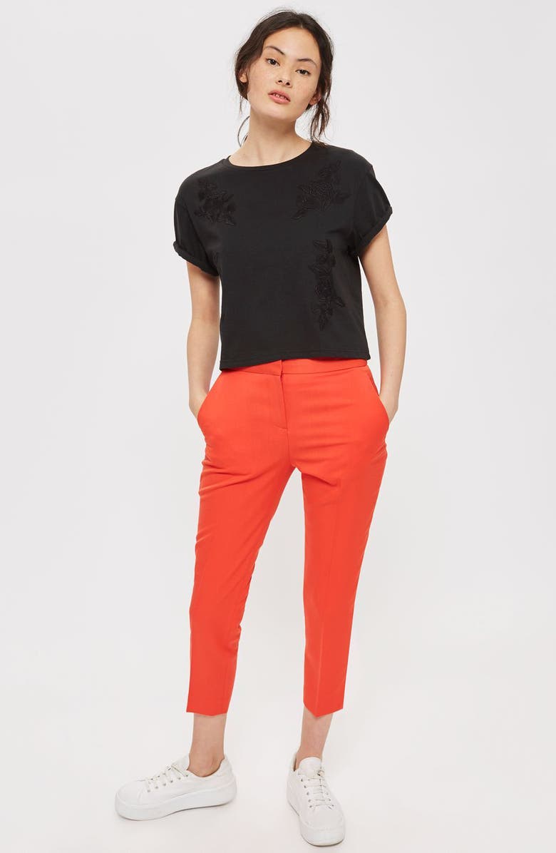 Topshop Embroidered Crop Tee, Alternate, color,