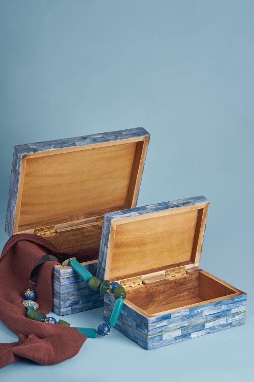 Gauri Kohli Monaco Decorative Boxes, Set Of 2 In Blue