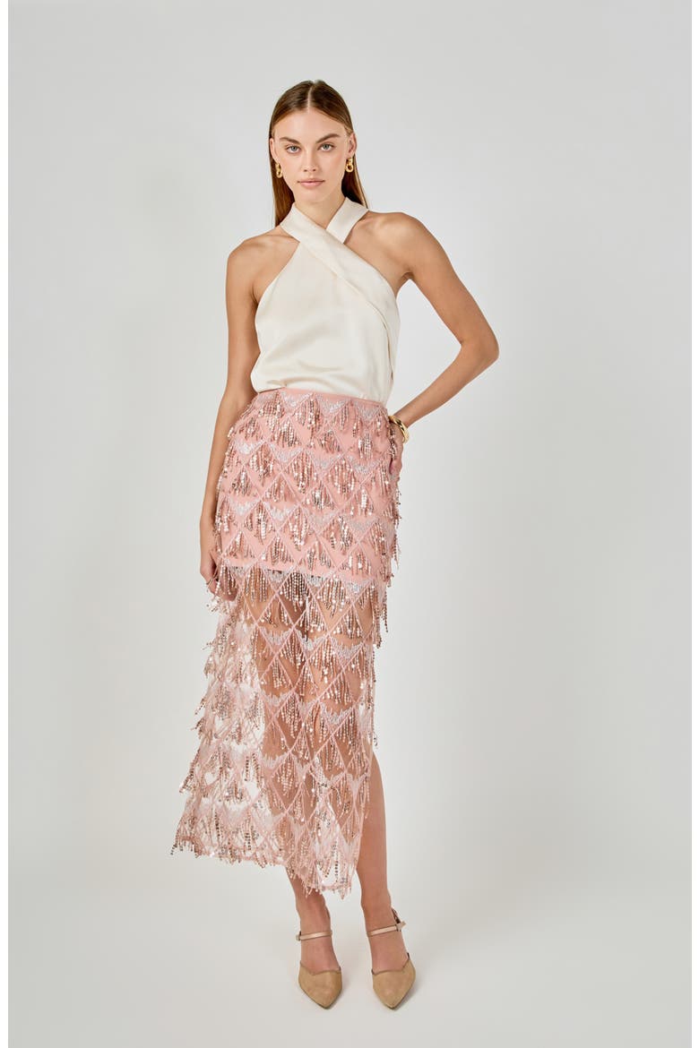 Beaded Fringe Sequin Maxi Skirt, Alternate, color, DUST PINK