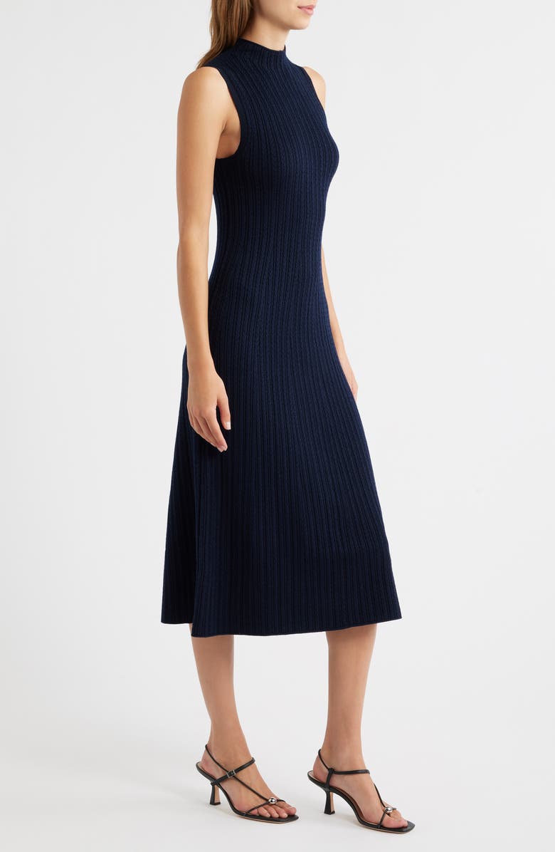 Theory Cable Stitch Sleeveless Wool Blend Sweater Midi Dress, Alternate, color, Dark Navy