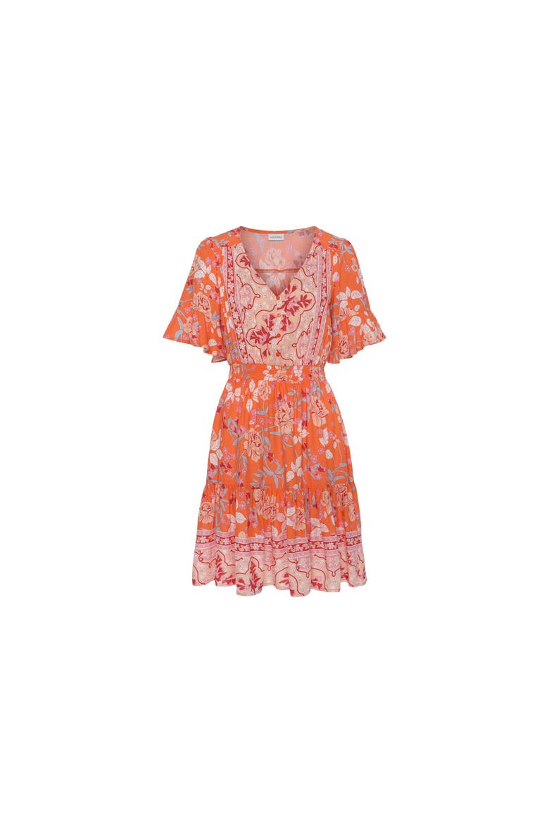 Tiered Short Sleeve Dress, Alternate, color, Orange Multi