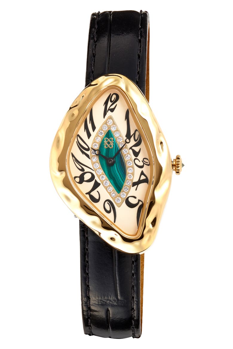 Paradoxe Lab Grown Diamond Leather Strap Watch, 30mm x 44mm, Main, color, GILDED FOREST