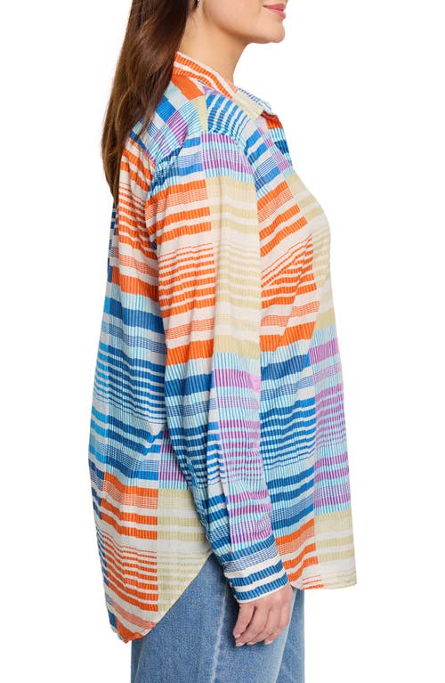 Nic + Zoe Nic+zoe Sunset Stripe Cotton Button-up Shirt In Blue Multi