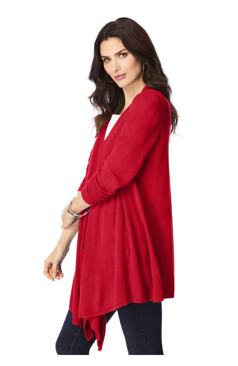 Roaman's Plus Size Lightweight Handkerchief Hem Cardigan Sweater, Alternate, color, Black