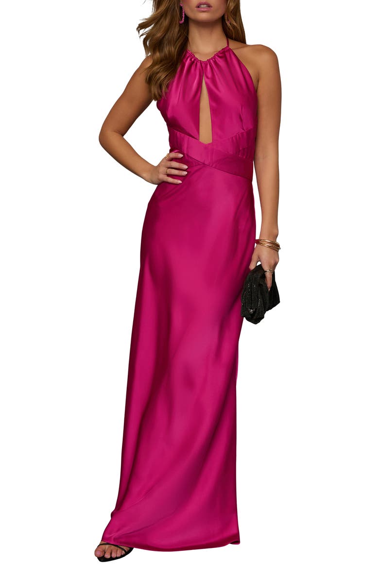 Adelynn Halter Neck Satin Gown