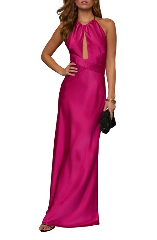 Vici Collection Adelynn Halter Neck Satin Gown In Magenta