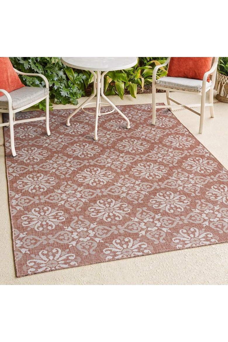 Amora Traditional Mediterranean Tile Design Indoor/Outdoor Area Rug, Alternate, color, Salmon/Cream