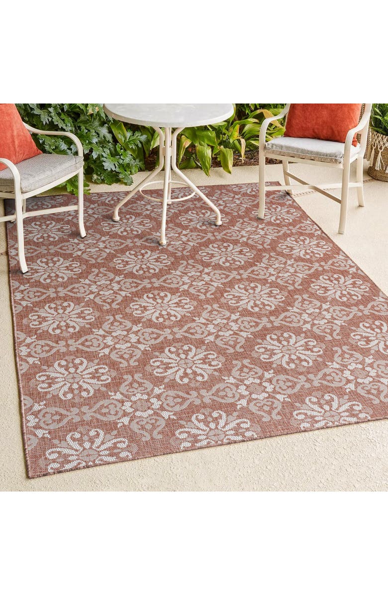 JONATHAN Y Amora Traditional Mediterranean Tile Design Indoor/Outdoor Area Rug, Alternate, color, Salmon/Cream