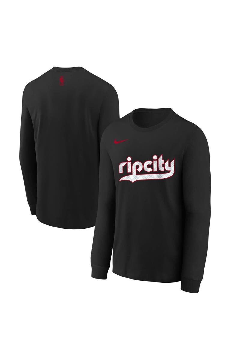 Nike Youth Nike  Black Portland Trail Blazers 2024/25 City Edition Wordmark Performance Long Sleeve T-Shirt, Main, color, 